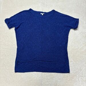 Eileen Fisher Womens Blue Short Sleeve Top Blouse‎ Size S Linen Blend